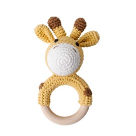 Wooden Baby Rattle Lovely Giraffe Crochet Rattle Ring Baby Toys, Giraffe