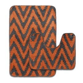 Velosso New Chevron Stripes Greek Style Large Scroll 2 Piece Bath Mat Set Anti Slip Super Absorbent Bath Mat & Pedestal Set (Orange)