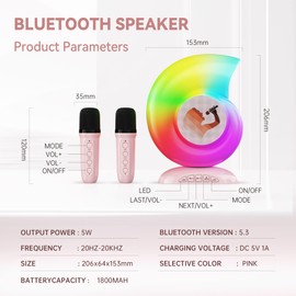 Adamantite Karaoke Machine for Kids and Adults, Conch Mini Portable Kids Microphone - Bluetooth Speaker with 2 Microphones, Home Party Karaoke Speaker, Birthday Gift (Pink)