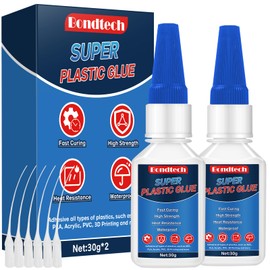 Plastic Glue 30 g*2, Super Glue for Plastic, Strong Clear Adhesive for Miniatures, Plastic, Model, PLA, 3D Printing, Acrylic, PVC, Waterproof, Heat-Resistant, with Anti-Clog Cap