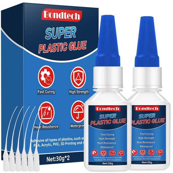 Plastic Glue 30 g*2, Super Glue for Plastic, Strong Clear