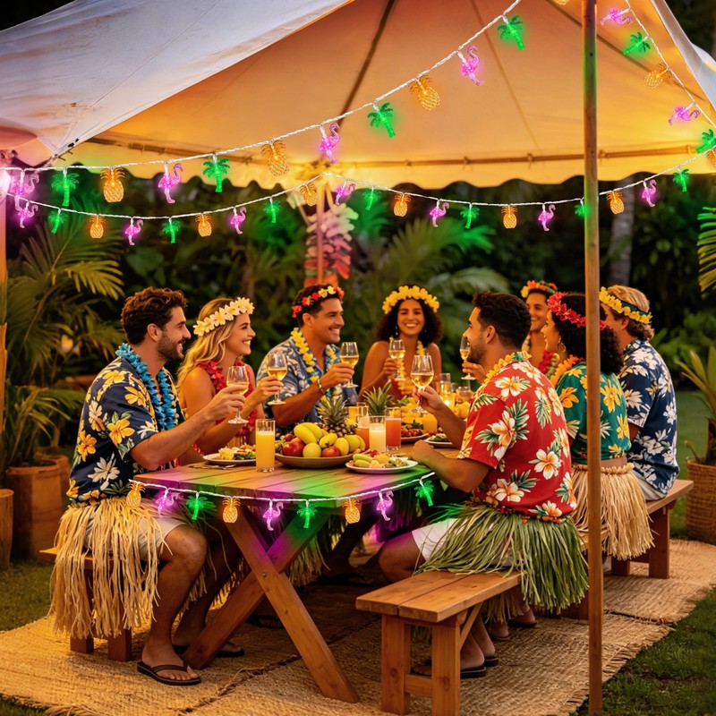 Solar Summer Hawaiian Outdoor Lights, 16Ft 40 LED Flamingo Pineapple