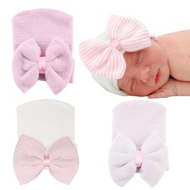 upeilxd Newborn Baby Hat Infant Caps Baby Boy Girl Toddler Hospital Hats Bow Double Layer Knit Beanie Cap for 0-3 Months (3 Pcs Bow Hats)