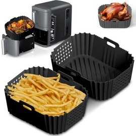 2 Pack Air Fryer Silicone Liners, Suitable with Ninja SL400 SL401 AF300 AF400 and 8/9/10QT Double Basket Air Fryer Liners,Heat Resistant Easy Cleaning Air Fryers Oven Accessories,black