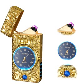 Plasma Portable Electric Lighter, Windproof USB Rechargeable, with LED Lighting and Stylish dial, Convenient for Daily Carry, Suitable for Gift Giving（Dragon-Gold）