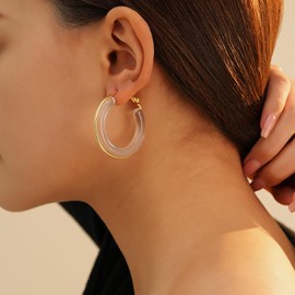 GretWal Clear gold Resin Ring Transparent Acrylic Oversize Women's Earrings, One Size, Brass, No Gemstone