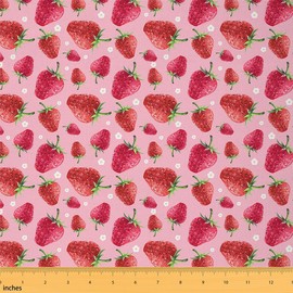 Strawberry Fabric by The Yard 1 Yard Kids Tropical Fruit Print Decorative Waterproof Outdoor Fabric for Chairs Sofa Couch Sweet Strawberry Print Upholstery Fabric Floral Print DIY Reupholstery Fabric
