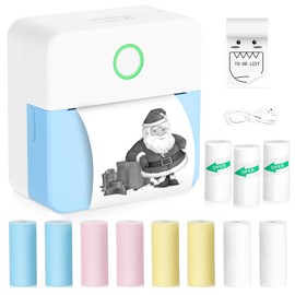 Zeacool Mini Sticker Bluetooth Printer with 11 Rolls Paper, Pocket-Sized Inkless Printer for Photo, Memo, Travel (Blue)