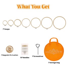 SNAIL GARDEN 26 Pcs 7 Sizes Round Embroidery Hoops Set with Storage Bag,Bamboo Embroidery Rings with Embroidery Needles,Magnetic Pincushion,Screwdriver ,Cross Stitch Hoop 8cm to 23cm for Craft Sewing