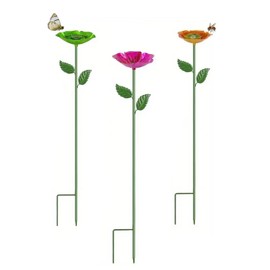 Garden Bee Watering Station,Ompinda 3 Pack 25 x 2.6 Inch Flower Shape Metal Bee Feeder Cups Butterfly Drinking Bowl for Outdoor Garden Yard Decor