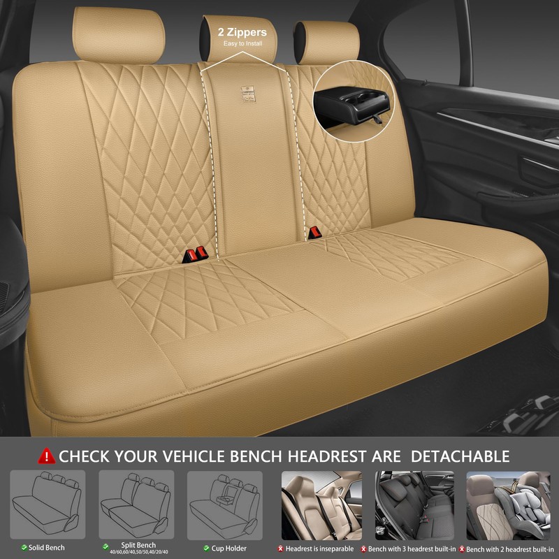 CAR PASS Piping Luxury Leather Seat Covers Full Set,5 Seats