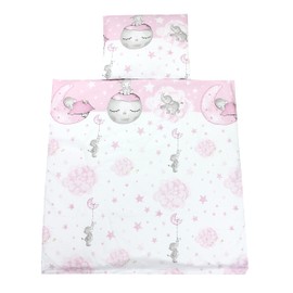 TupTam Unisex Baby Crib Set 4-Piece Bedding Set Duvet Cover and Pillow with Cover Moon with Elephant Pink Size: 80 x 80 cm
