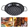 Round Grill Wok with Handle,Carbon Steel Grill Pan With Holes,Non-Stick