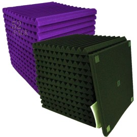 HPKL9999 52 Pack 12 "X 12 "X1 Black/Purple Acoustic Panels Studio Soundproofing Foam W...