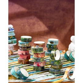 YUBX Landscape Washi Tape Set in Oil Painting Style 20 Rolls Scenery Drawing Masking Gold Foil Graphic Decorative Tapes for Arts, DIY Crafts, Journals, Planners, Scrapbook, Wrapping (Classic)