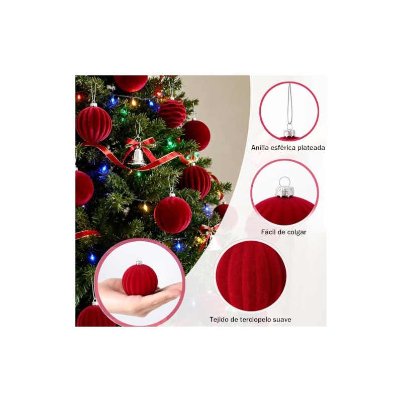 Bolas Navideñas de Terciopelo 12 PCS, Esferas 6 CM para