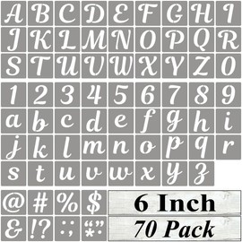 REOLAN 6 Inch Letter Stencils for Painting - 70 Pack Alphabet Letter and Number Stencil Templates with Signs for Painting, Reusable Cursive Alphabet Stencils for Chalkboard Wood Crafts & Wall Decor