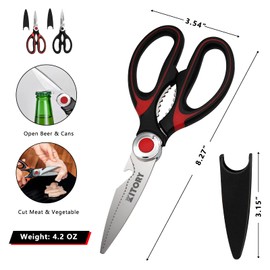 KITORY Kitchen Shears Multi Purpose Scissors Ultra Sharp Premium Shears with Sheath Heavy Duty Scissors for Poultry/Chicken/Fish/Meat/Veggies/BBQ Nut Cracker Bottle Opener - Red&Black,2023 Gifts