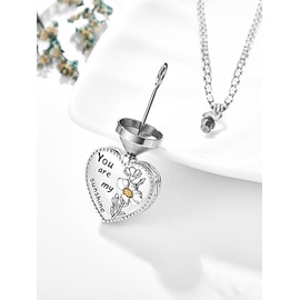 Zhi Kexin Sunflower Heart Urn Necklace for Ashes for Women 925 Sterling Silver You Are My Sunshine Cremation Memorial Pendant Ash Keepsake Jewelry, 0.79 inches, Sterling Silver, No Gemstone