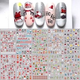 10 Cartoon Nail Art Stickers - 3D Santa Clus Decals Snow Penguin Elk Tree Pendants Pegatinas Uñas Holiday Kids Cute Nail Supplies Nail Art Design Decoration Accessories