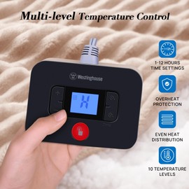 Westinghouse King Size Heated Throw Blanket, Soft Flannel Sherpa Electric Throw with 10 Heating Levels & 1-12 Hours Auto Shut Off, Fast Heating & ETL Certification, Machine Washable,Beige