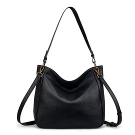 befen Genuine Leather Hobo Crossbody Bags for Women, Black Leather Crossbody Purses Designer Vintage Shoulder Bags with 2 Detachable Straps Trendy Soft Womens Shoulder Handbags for Daily&Travel