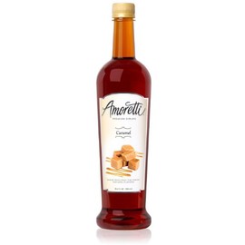 Amoretti - Caramel Gourmet Syrup 750 ml, Flavor Coffees, Teas, Cocktails, & other Beverages, and Drizzle on Desserts, Gluten Free, GMO/GEO Free, Preservative Free, 94 Servings Per Bottle