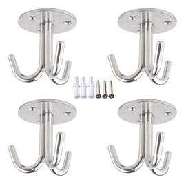 Smavles Triple Hooks 4 Pieces Ceiling Plate Hooks Ceiling Hooks Stainless Steel Triple Hooks with Screws Heavy Duty Hooks for Ceiling Fan, Yoga, Plant Hooks