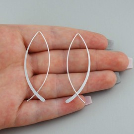 Sterling Silver 2" Elongated Fish Threader Earrings with Polished Finish