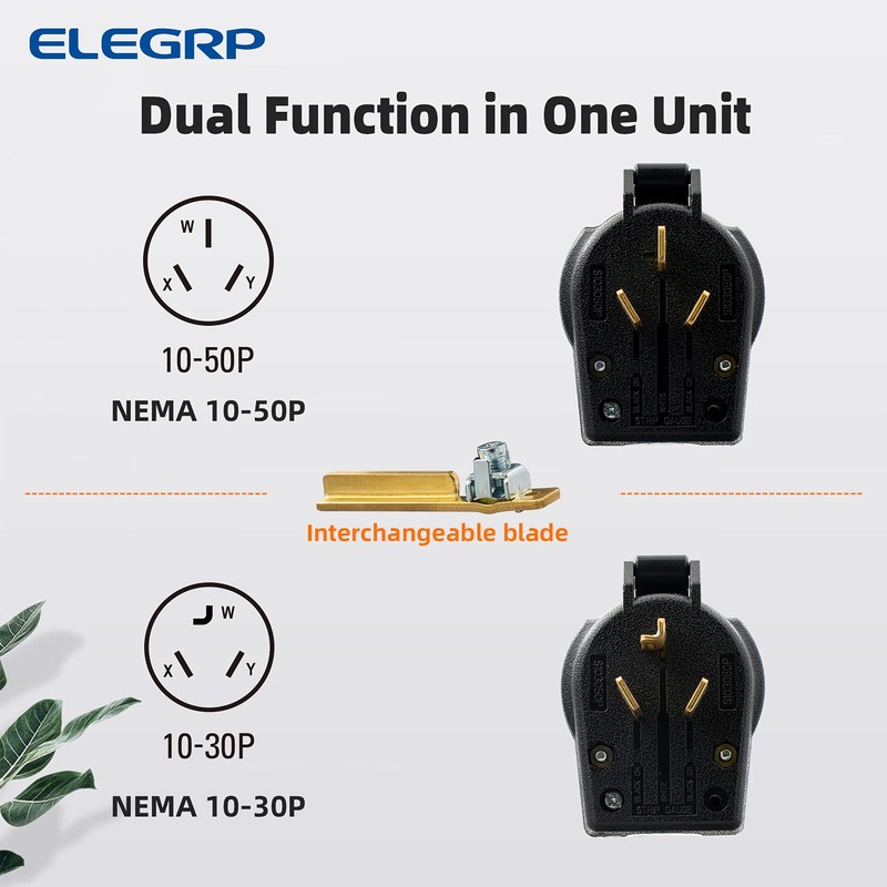 ELEGRP NEMA 10-30P & NEMA 10-50P Angle Plug, 4 Prong