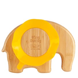 Tiny Dining Baby Plate with Suction Cup - Elephant - Yellow - Divided Non-Slip Bamboo Self-Feeding Baby Weaning Plate for Babies, Toddlers, Children