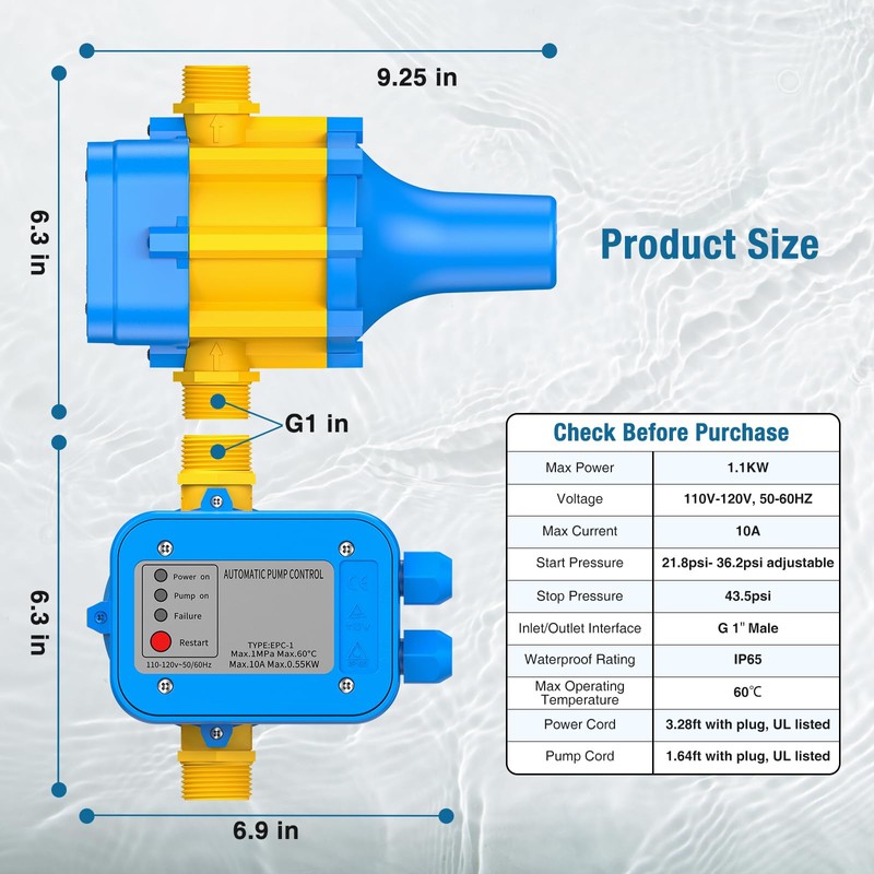 Smart Pressure Switch for Well Pump, Automatic Water Pumps Switch,