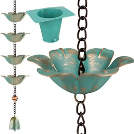 9FT Rain Chain Set with Adapter, Anti-Rust Rain Chain for Ouutside, 16 Flower Rain Chain for Gutter,Garden Decoration Rain Chain, for Family,Friends (Light Blue)