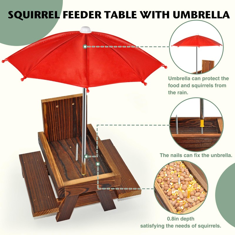 Squirrel Feeder with Umbrella Squirrel Table Feeder with Sturdy Squirrel
