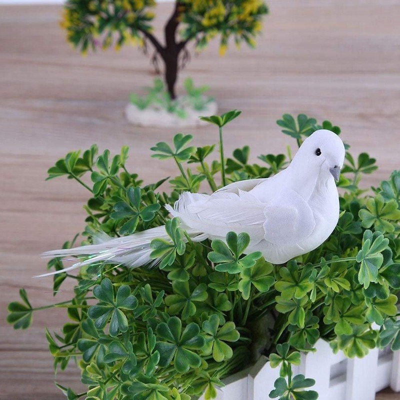 POFET 2pcs Artificial Foam Feather White Birds Decorative Fake Doves