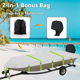 Jon Boat Cover Fit Havoc Mud Motor MSTC 1656, Fishing Boats 1653VJ, 16ft Trailerable 900D Heavy Duty with PU Coating 100% Waterproof & UV-Resistant, [Motor Cover Included]