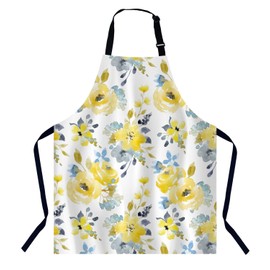 BGBDEIA Summer Yellow Blue Flowers Floral Apron Adjustable Neck Bib Apron for Men Women,Suitable for Kitchen Cooking Waitress Chef Apron