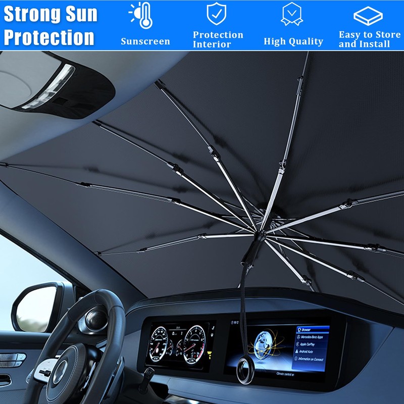 FUTLU 2024 Upgrade Car Umbrella Sunshade with Pull Rope,Windshield Sun