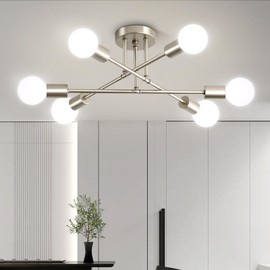 Nickle Modern Sputnik Chandelier Ceiling Light Fixture,6-Light Dining Room Light Fixture,Industrial Metal Kitchen Lighting Fixtures Ceiling,Angle Adjustable Semi Flush Mount Ceiling Light for Bedroom