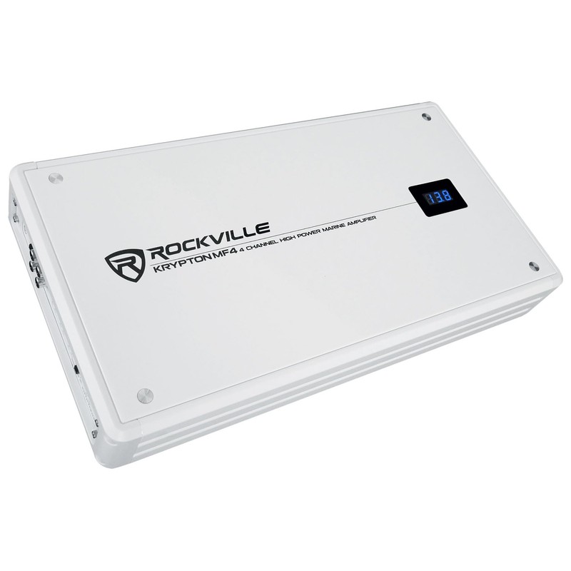 Rockville KRYPTON MF4 2400W Peak 4-Channel Marine Amplifier, White, IPX6,