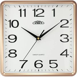 PRIM Square Design Plastic Wall Clock, Square, Arabic Numerals, Rose Gold/White, Quartz Movement Sweep, Modern, Analogue Wall Clock, Wall Decoration, Living Room, Kitchen, Office, Bedroom