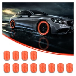 12pcs Automobile Luminous Tire Valve Cap, Automobile Corrosion-Resistant Wheel Valve Cover, Luminous, Automobile Decoration Accessories are Commonly Used in Suvs, Trucks, Cars, Rvs (Orange)