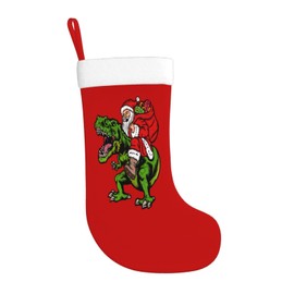Yilad Christmas Stockings Dinosaur Santa Claus Xmas Stockings with Plush Faux Fur Cuff Decoration for Holiday Family Party 16.5 Inches