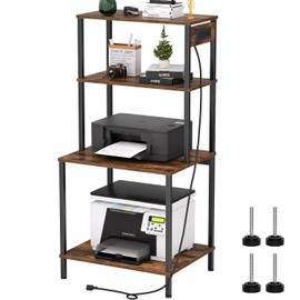 Printer Stand with Charging Station, 49"Tall 4-Tier Printer Stand with Storage, Large Printer Table for Home Office, Kitchen, Living Room, Printer Cart Beside Desk for Printer, Scanner (Rustic Brown)