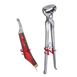 SN Equine Set Of Hoof Nipper 12'' with Hoof Knife with Brass Horseshoeing Topper Farrier