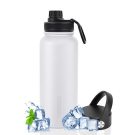 TITIROBA Edelstahl Trinkflasche 1L Auslaufsicher Thermosflasche BPA Frei Isolierflasche Vakuum Doppelwand Isolierung Weiß