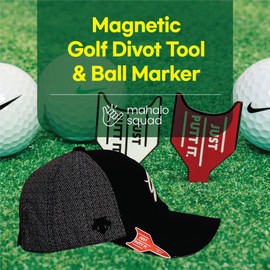 mahalo squad 4-in-1 Magnetic Golf Divot Repair Tool and Ball Marker 2pcs with Hat Clip - Premium Golf Accessories for Men and Women - Perfect Golfer Gift