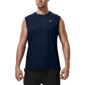 Roadbox Men's Workout Sleeveless Shirts, Athletic Quick Dry Muscle Tank Tops, Gym Clothes for Running Basketball Navy Blue