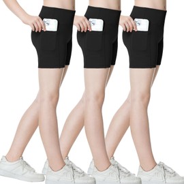 B&GCozy 3 Pack Girls Volleyball Shorts with Pockets Athletic Gymnastics Cheer Shorts Kids Yoga Dance Compression Shorts