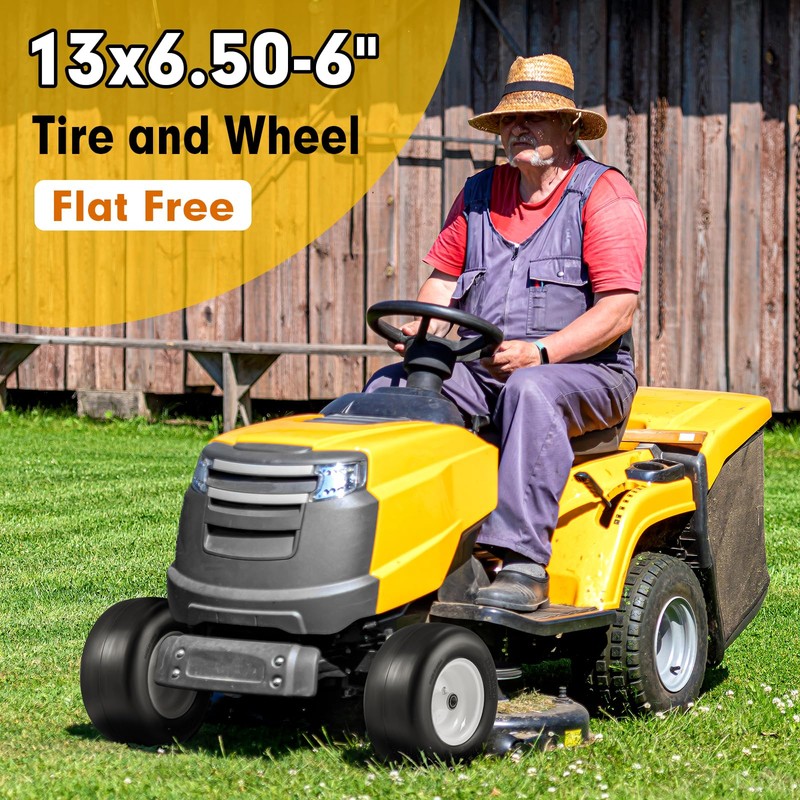 13x6.50-6 Flat Free Tire and Wheel 2 Pack, Solid Smooth